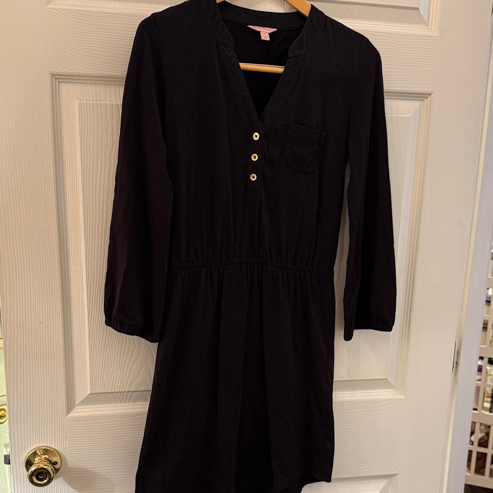 Lily Pulitzer Black Long Sleeve T-Shirt Dress XS Black Elastic waistband